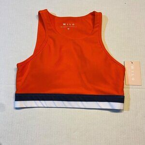 Wilo the Label Women's Ribbed Contra Sports Bra Orange/Navy Athletic Workout NWT